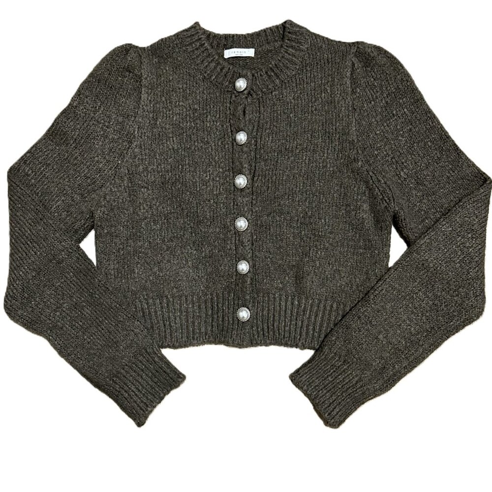 Remain | Cropped Ribbed Sweater Pearl Buttons Brown | Size ??? Women's‎